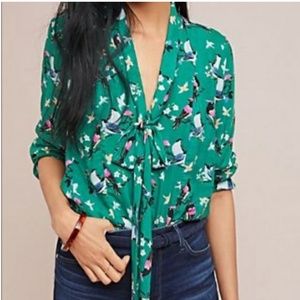 Conversational Jade Bird Printed Blouse Size 0